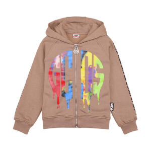 GCDS kids rainbow graffiti logo fleece hoodie beige