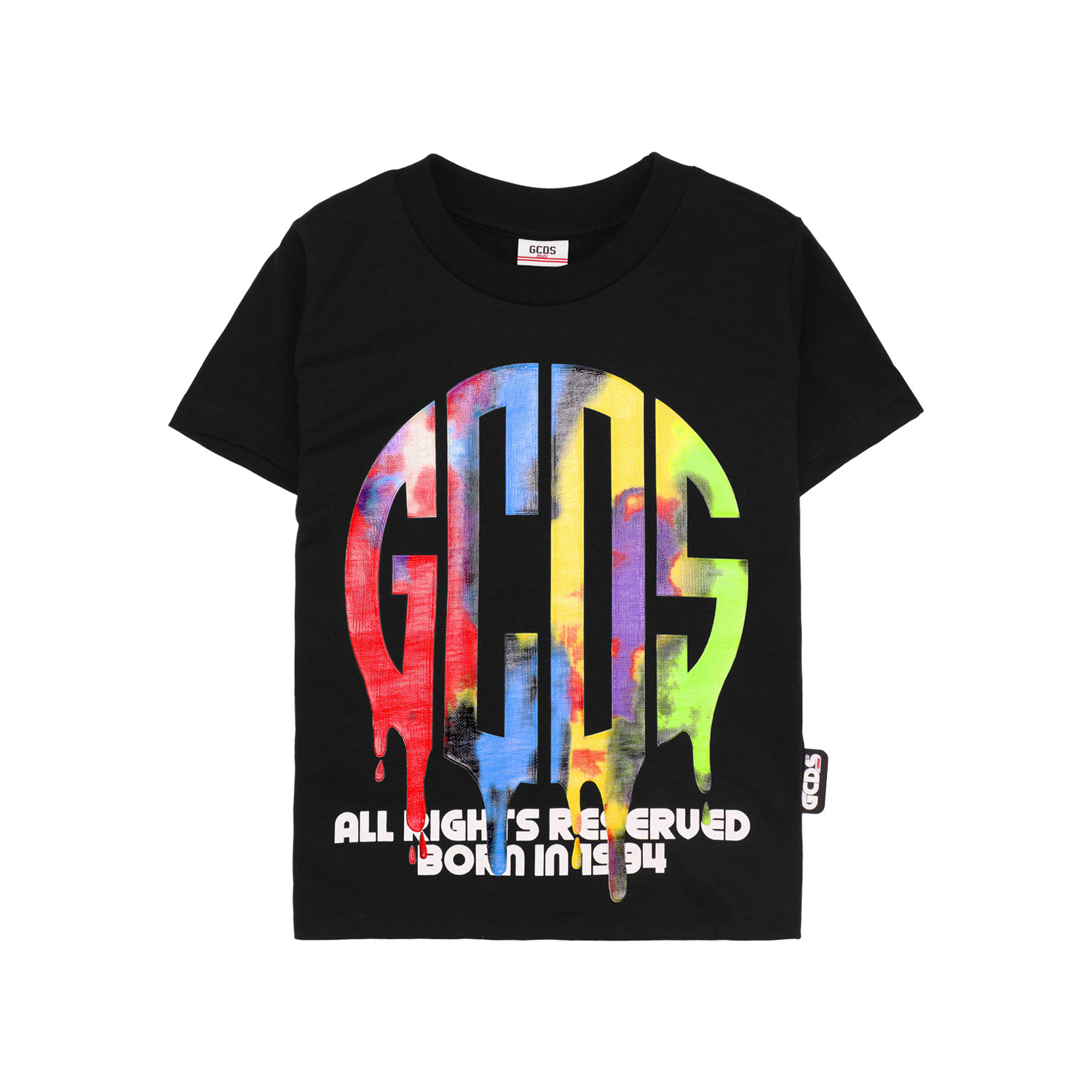 GCDS kids rainbow graffiti logo print T-shirt black