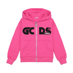 GCDS kids black-logo zip up fleece hoodie fuchsia