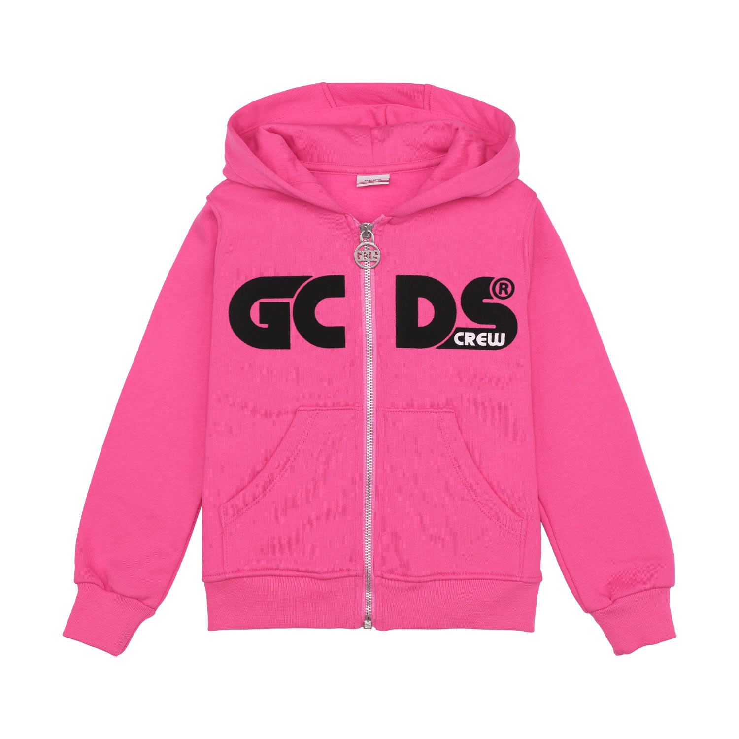 GCDS kids black-logo zip up fleece hoodie fuchsia