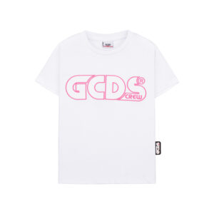 GCDS kids pink-stitch logo patch T-shirt white