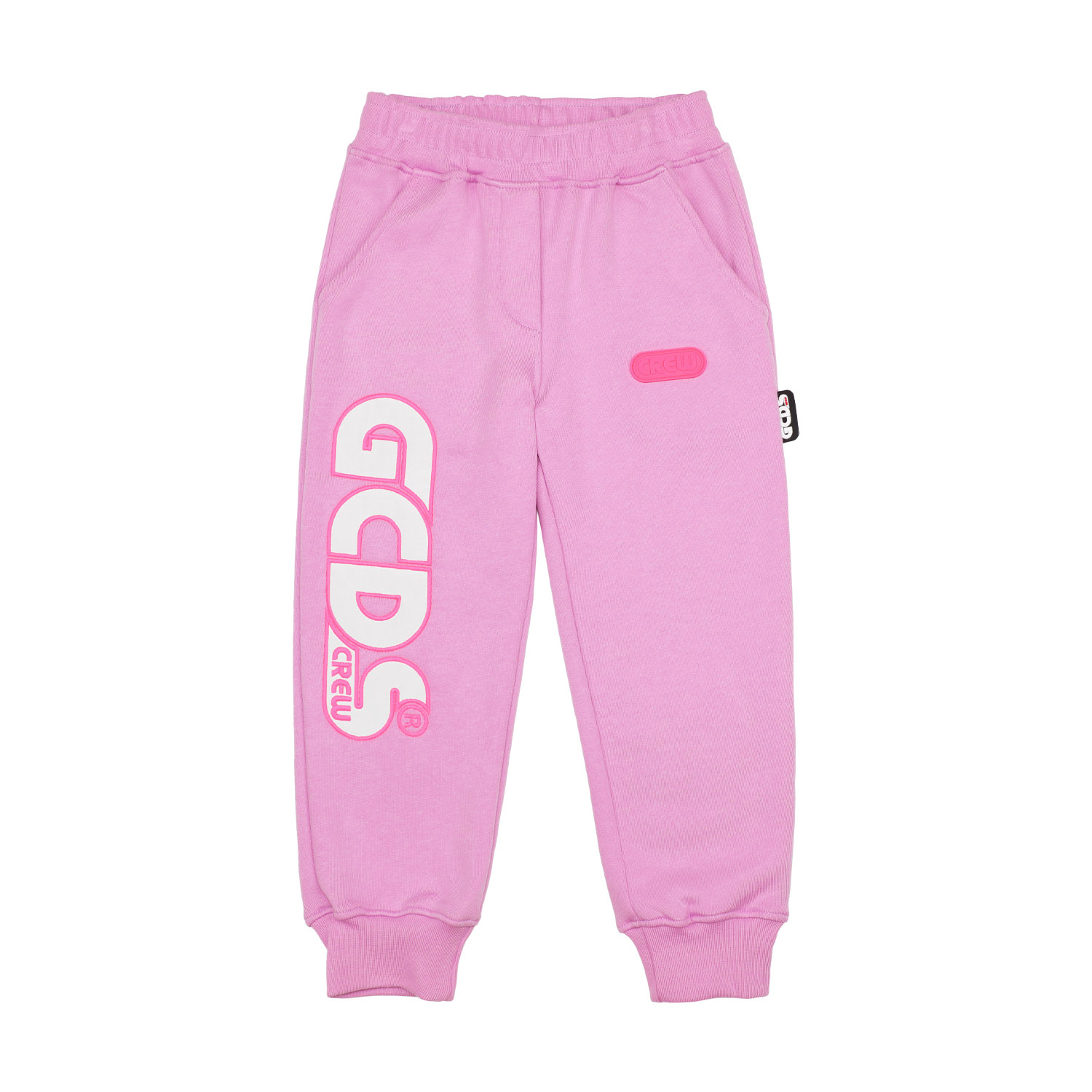GCDS kids logo patch fleece track pants pink