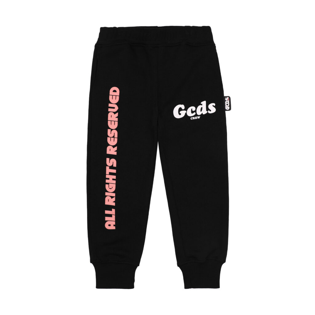 GCDS kids floral logo fleece track pants black