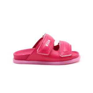 side of MSGM kids double strap slides in fuchsia