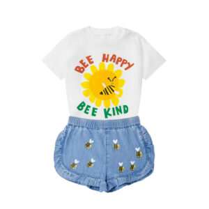 bee print t-shirt and denim shorts set by stella kids