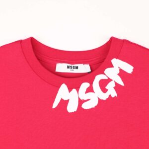 msgm-kids logo neckline t-shirt fuchsia